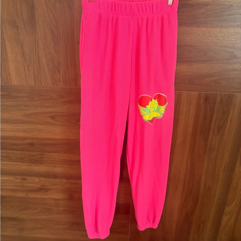 Boys Lie waffle knit Pink Joggers with Heart Graphic